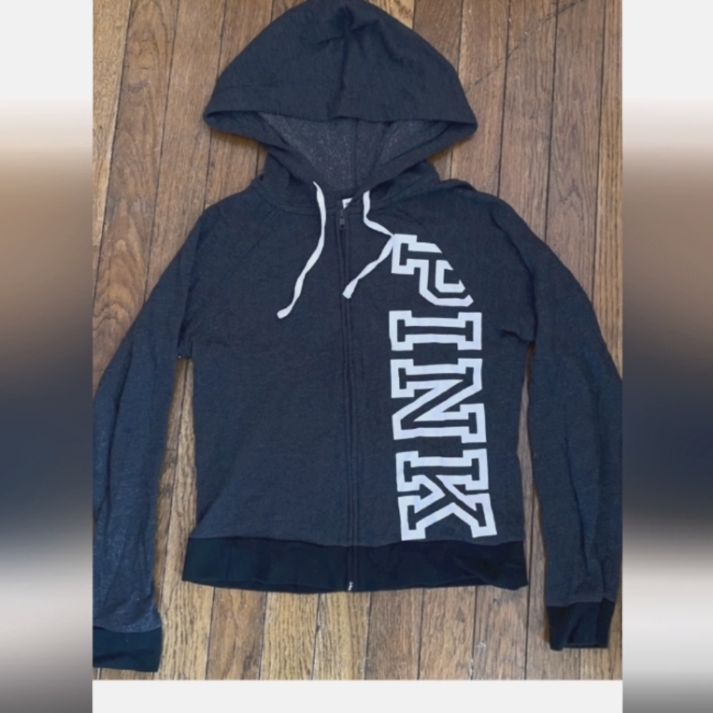 VS Pink Grey Zip Up w/ white lettering and black trim.